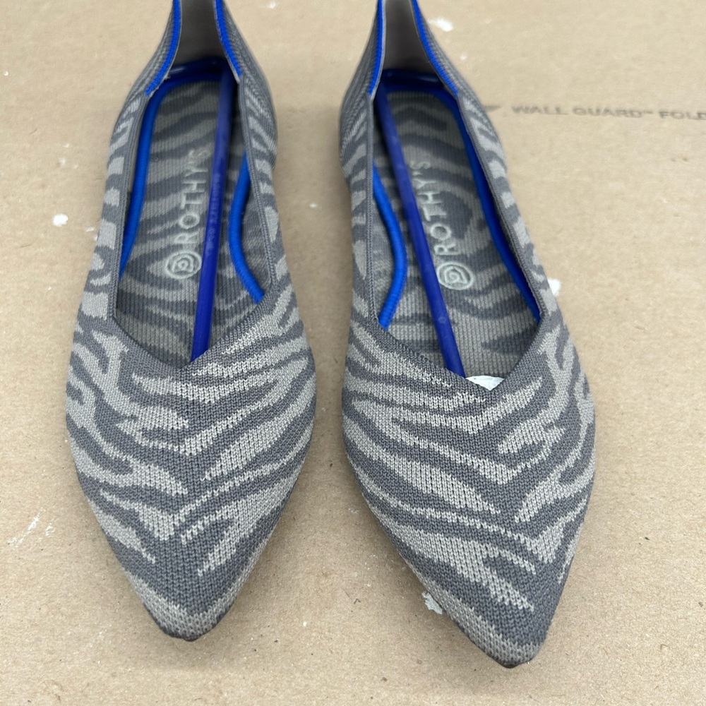 Rothy's Blue Trim Zebra Pattern Flats